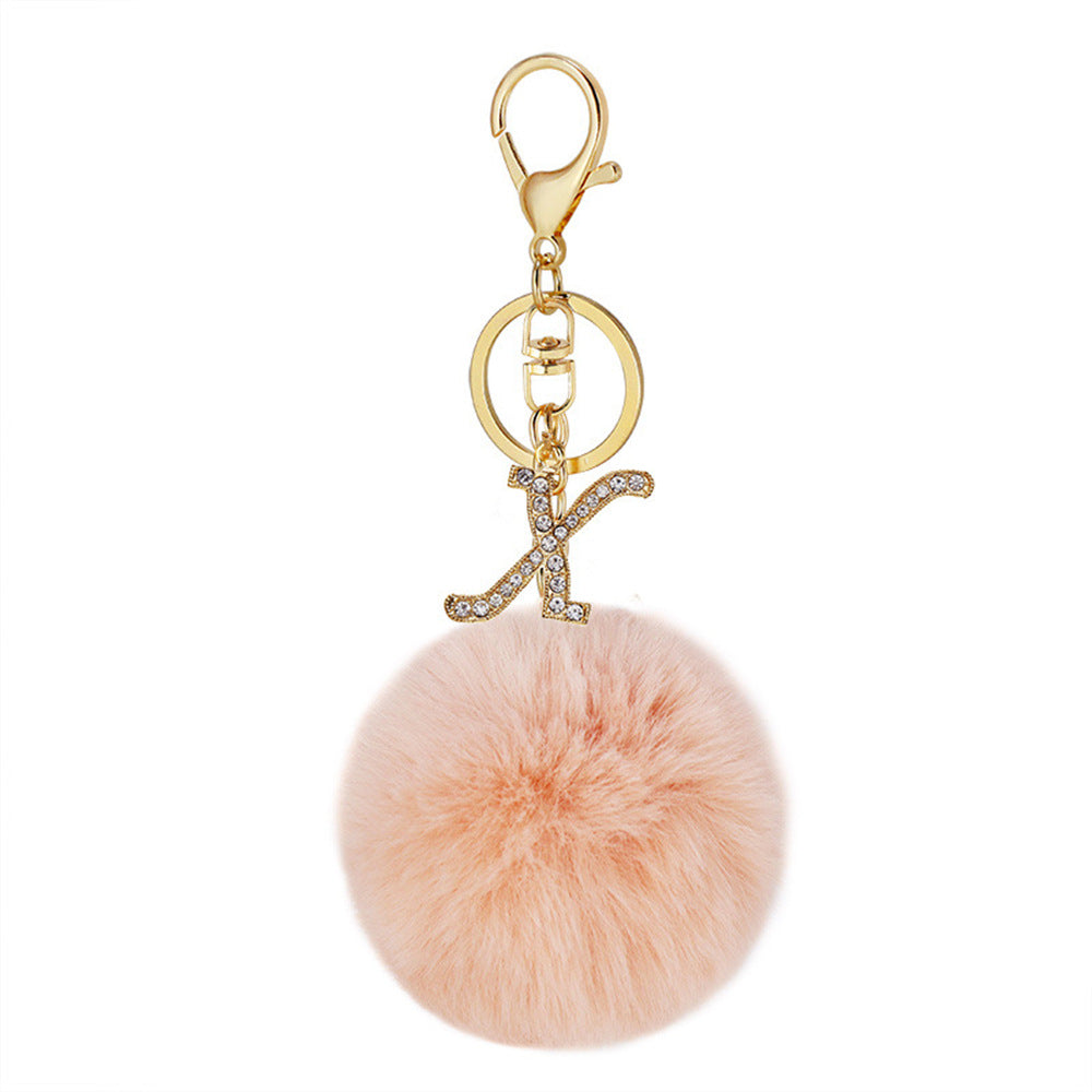 Wholesale Zinc Alloy 26 English Alphabet Hair Ball Keychain